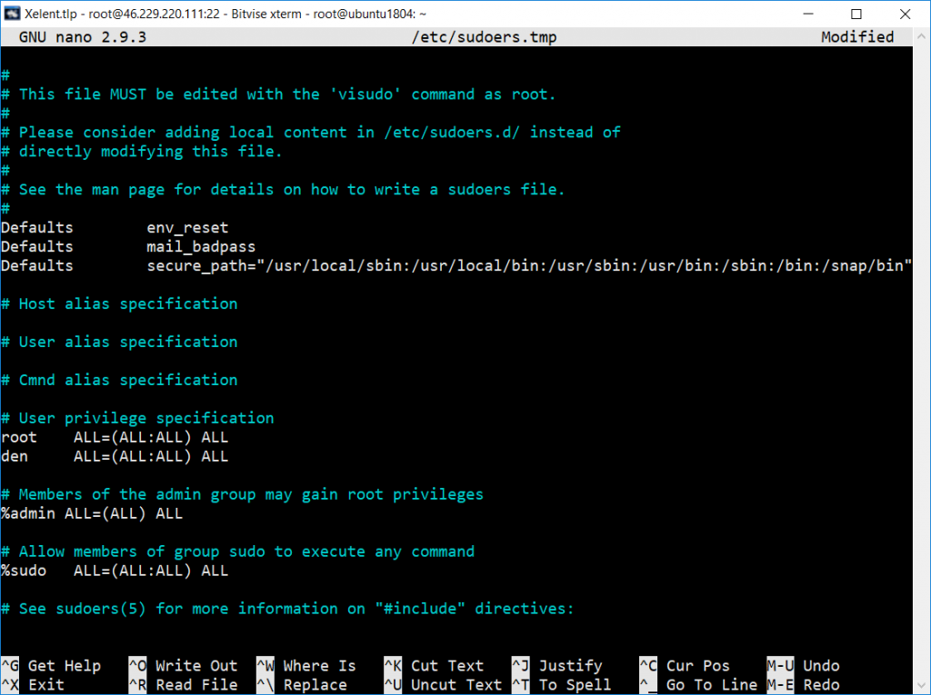 Редактирование /etc/sudoers