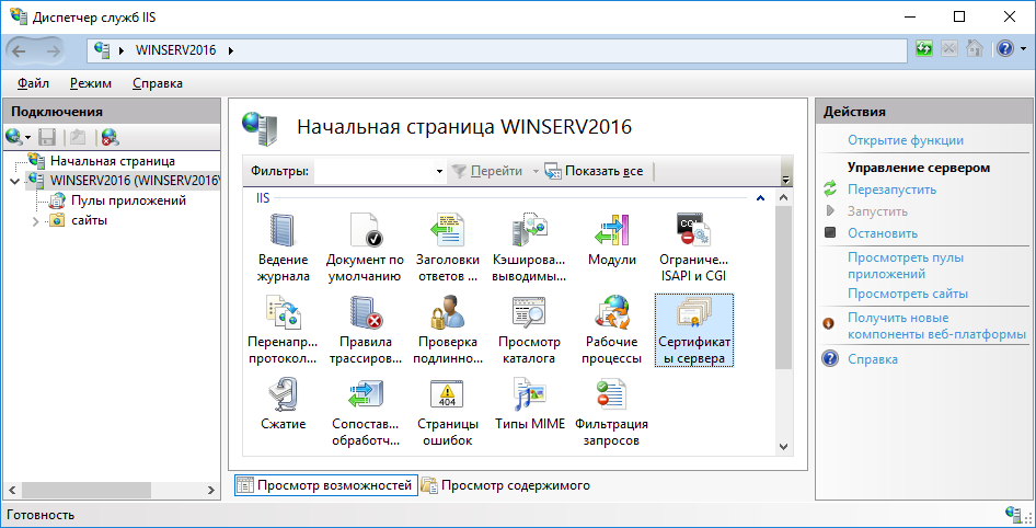 Диспетчер служб IIS
