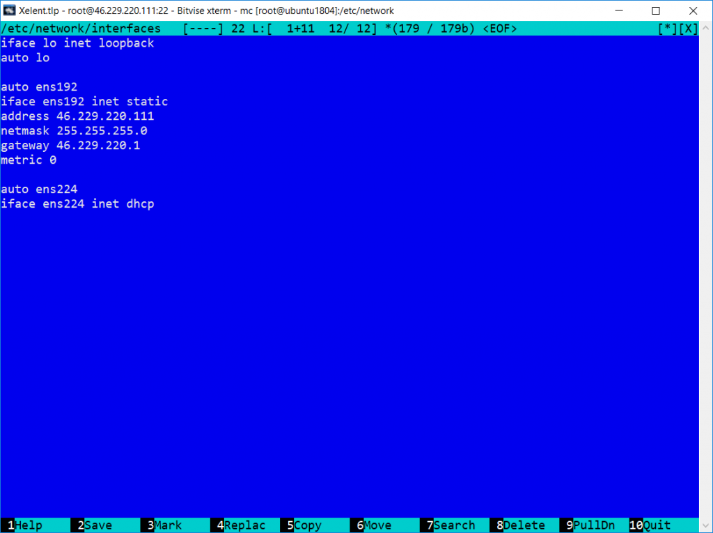 Конфигурация для DHCP
