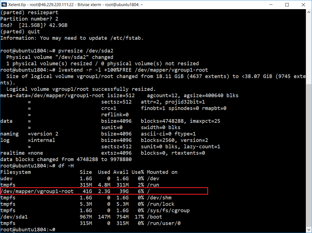 Расширение дискового пространства в Ubuntu Linux